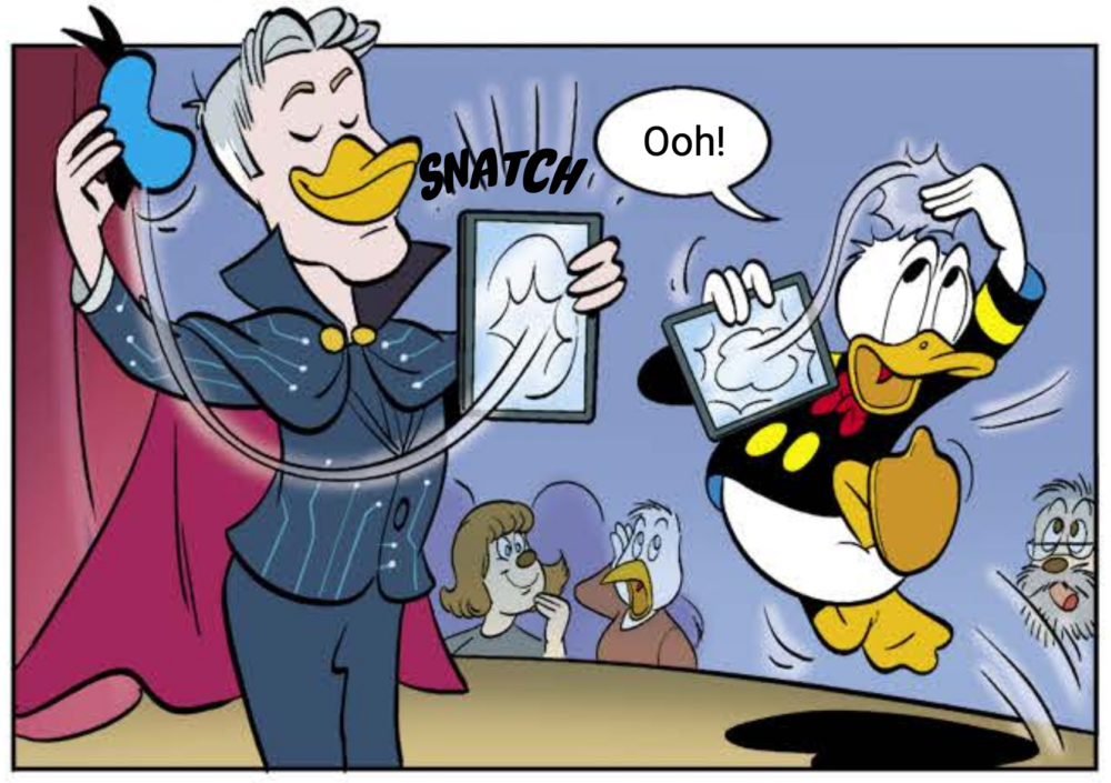 4 Digital Magician and Show Act Simon Pierro amazes his audience in Duckburg in the newest Micky Mouse Magazine